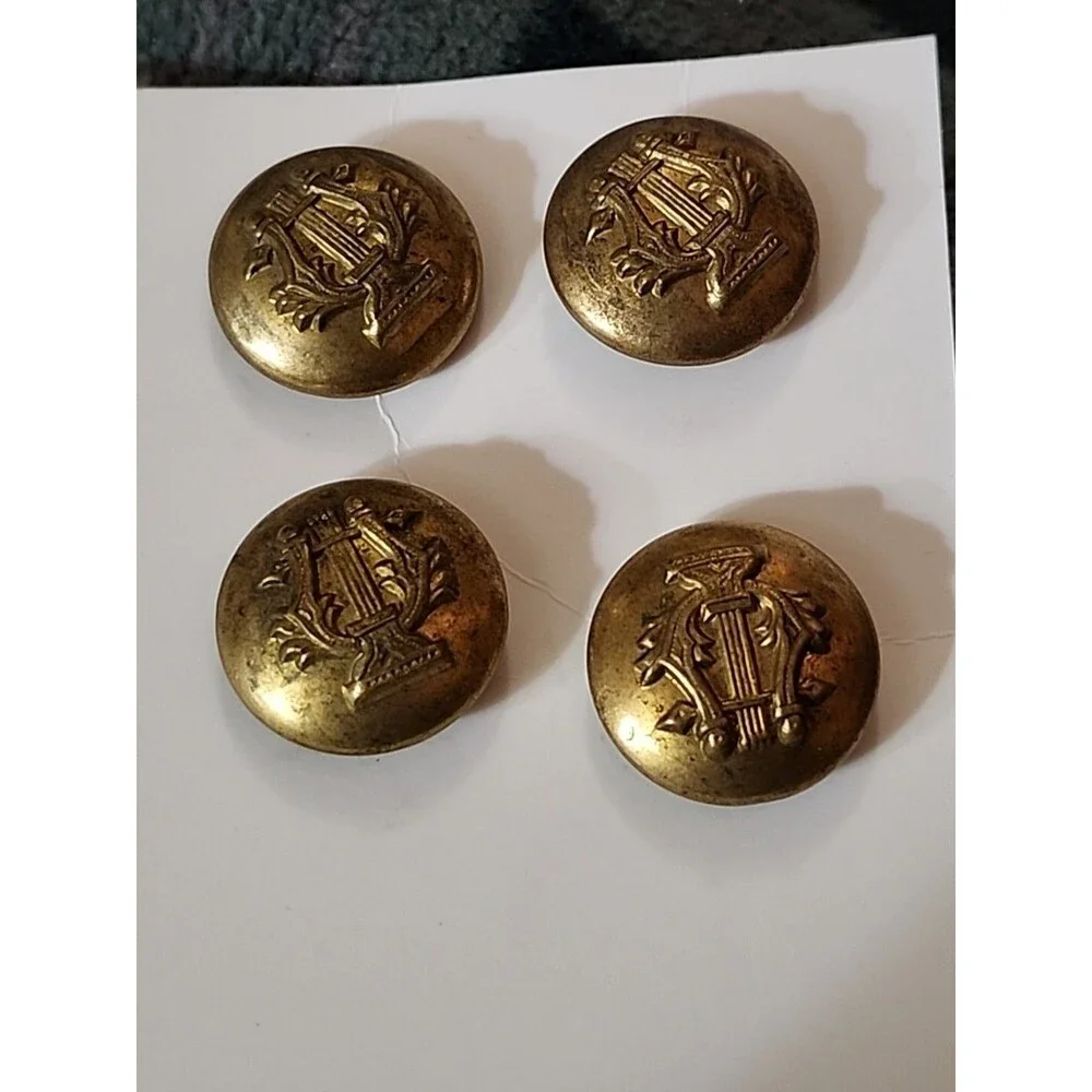 Vintage Brass Military Band Buttons Lot (4) – Lyre Harp Musician Insignia - Picture 2 of 9